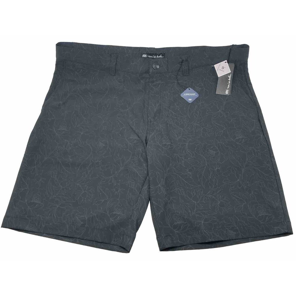 Travis Mathew Hybrid Golf Shorts Night Cat 1MZ209 Black Floral Print Mens 40 NWT